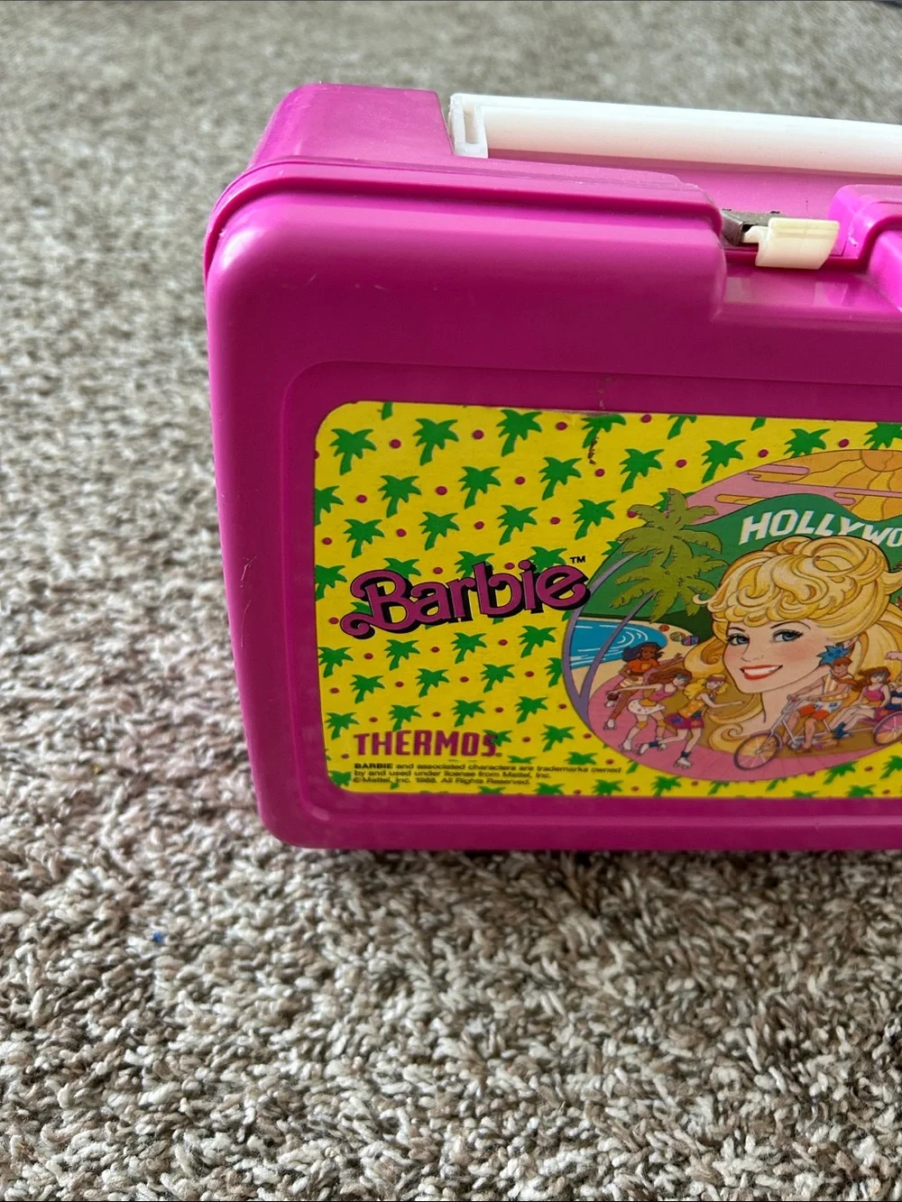 Vintage 80s 1988 Pink Plastic Hollywood Barbie Lunch Box NO THERMOS
